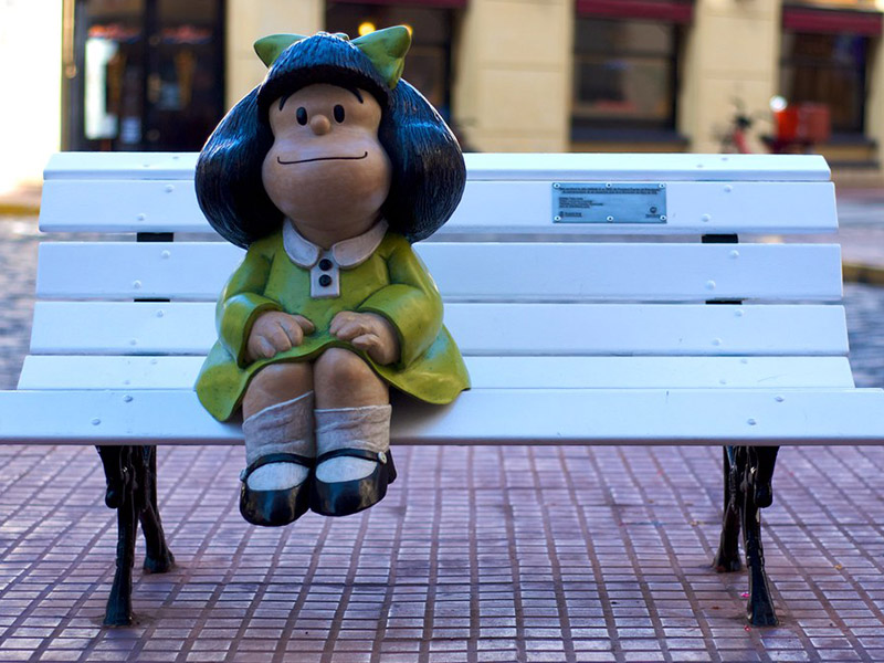 A Mafalda statue on a bench in Buenos Aires.