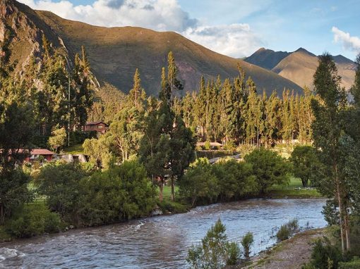 River and mountain views at the Sacred Valley Luxury Hotel Belmond Rio Sagrado Hotel on a sunny day