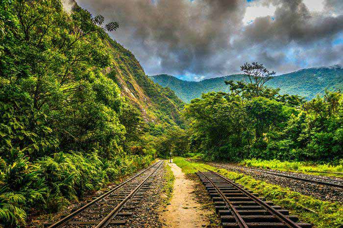 Train tracks leading to Machu Picchu