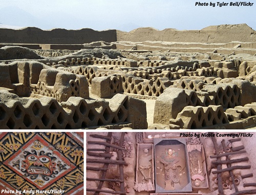 Photo collage of Chan Chan and Lord of Sipan ruins inf Trujillo and Chiclayo, Peru