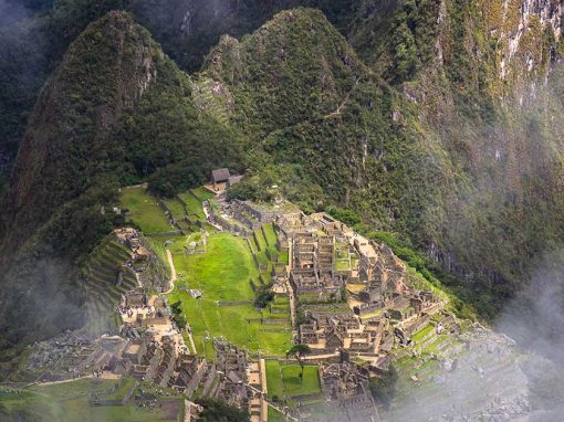 Aerial view of Machu Picchu from Machu Picchu Mountain hike.