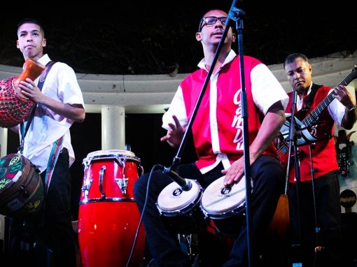 A band performing Afro-Peruvian music at the Afro-Peruvian festival in Lima, Peru.