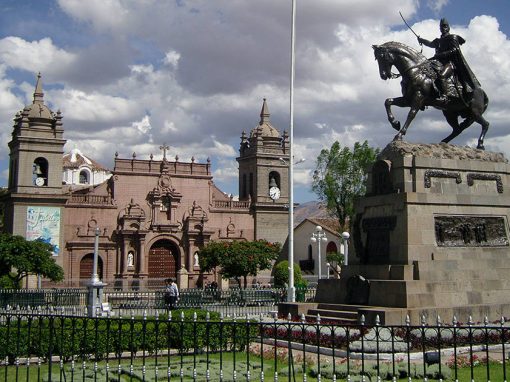 The Ayacucho Plaza de Armas, with a monument to Mariscal Sucre, an important independence leader.