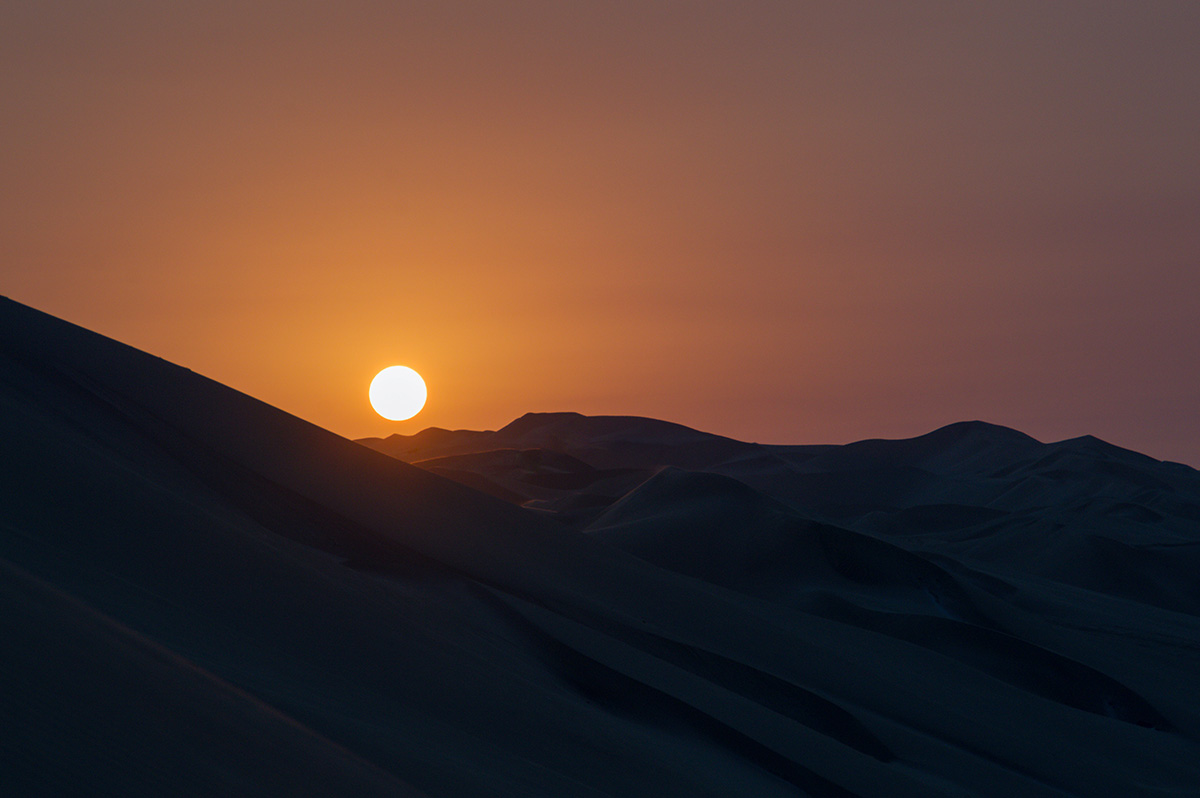 Sun setting over the Ica desert near Huacachina