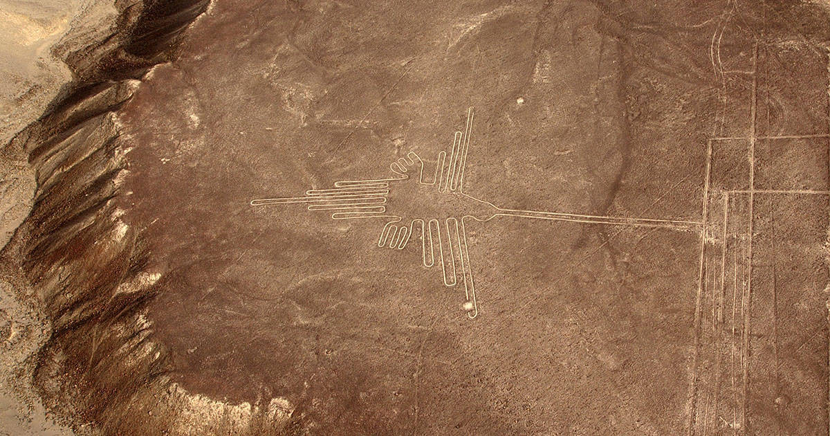 The Hummingbird, one of the most recognizable geoglyphs found among the enigmatic Nazca Lines.