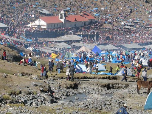People gathering from across the Andes for the Qoyllur Rit'i festival in the Cusco countryside.