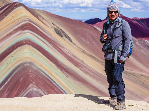 View from the top of Vinicunca Rainbow Mountain in Peru