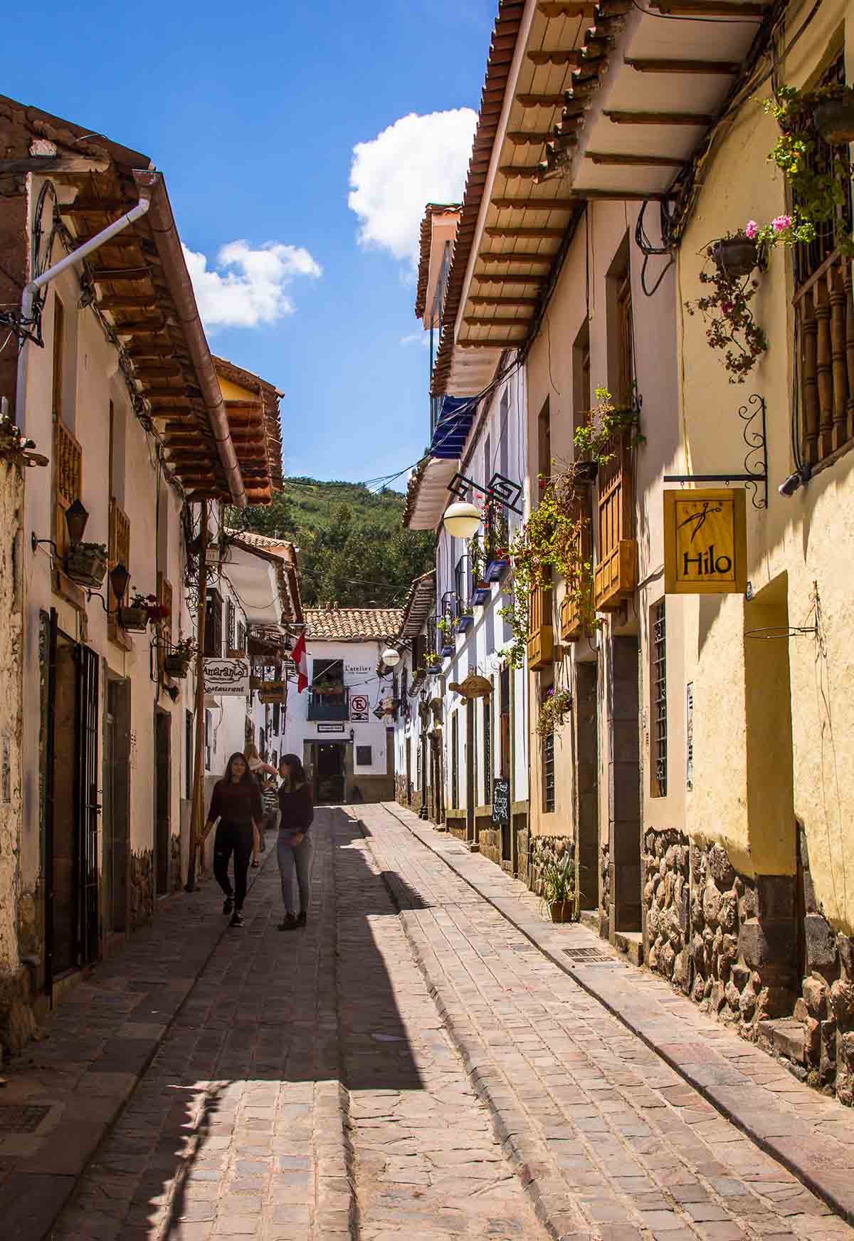 A brightly decorated street in the oldest neighborhood in Cusco, San Blas.