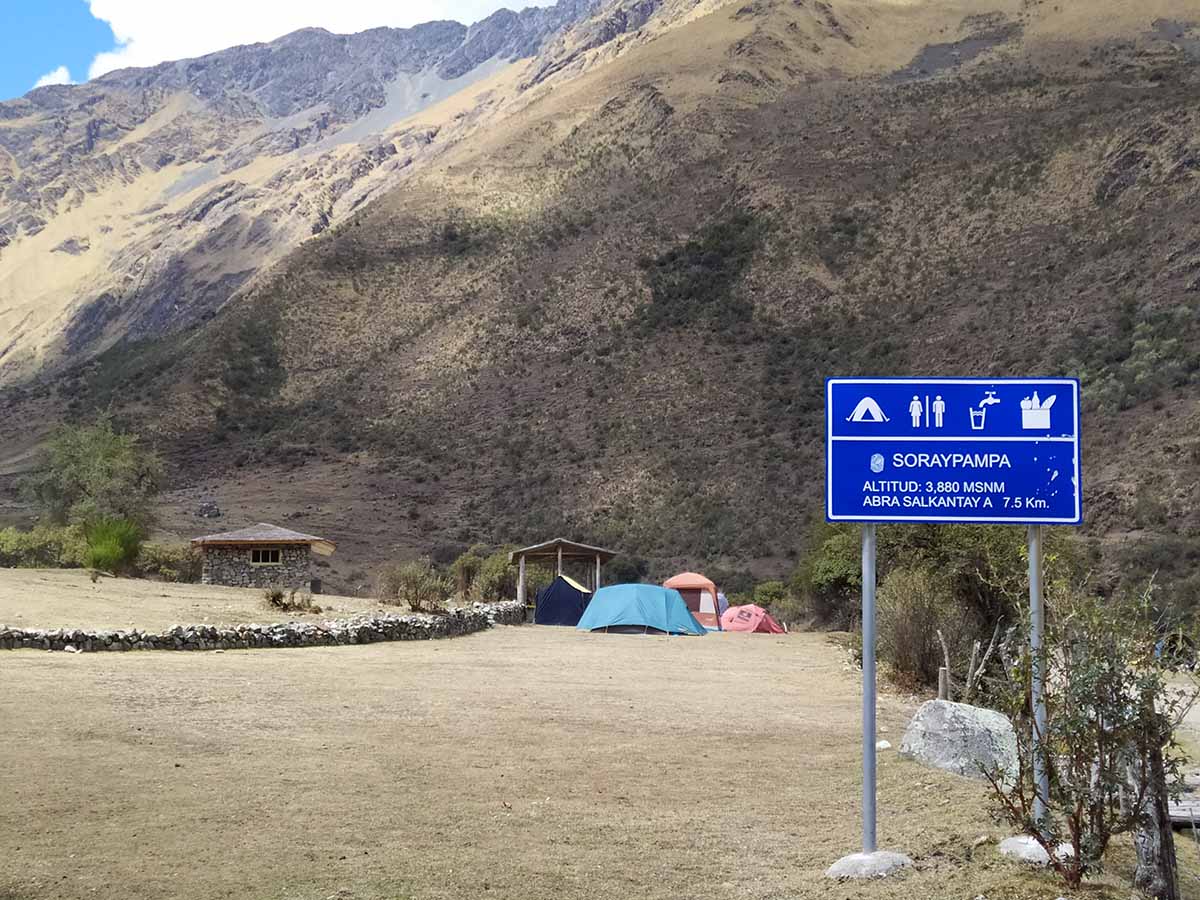 Bare mountains surround the already high altitude village of Soraypampa, a popular spot for camping.