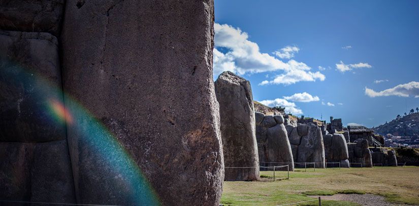 Sunny day at the Sacsayhuaman ruins, a series of megalithic stones of an Inca fortress right in the city of Cusco