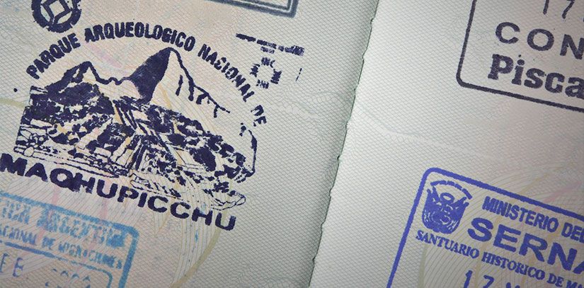 Stamp in Passport given upon entry to the ancient Inca citadel of Machu Picchu, a perfect memory of any Peru vacation.